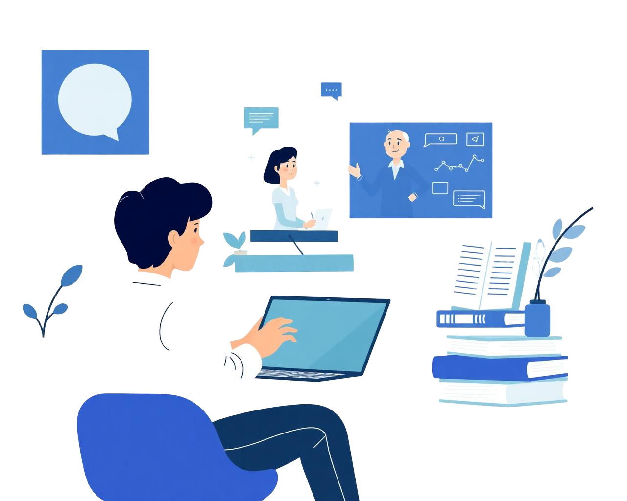 Student attending a live online class with a teacher